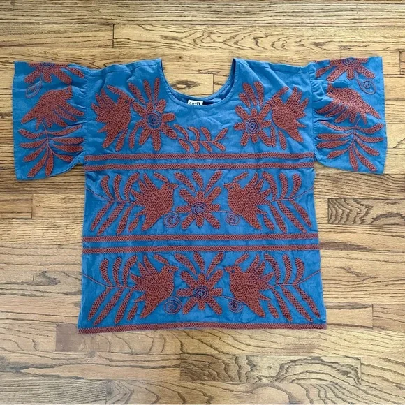 Sister Mary Luna Dee Embroidered Bird Top Grey Rust Women’s Size S/M BRAND NEW - Picture 3 of 10